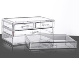 透明化妆品塑料收纳盒三层4抽屉式大号梳妆台桌面韩式彩妆储物盒