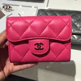 Chanel香奈儿/法国代购/到店实拍/16春季新款菱格纹粉红色零钱包