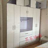 洛雅轩现代白色烤漆板式大衣柜卧室平拉门电视衣柜整体组合