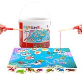 儿童桶装磁性钓鱼玩具木制小猫钓鱼竿宝宝早教益智玩具1-2-3周岁
