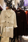 韩国进口女装代购 纯色双排扣西装领口袋开叉薄款毛呢大衣外套 冬