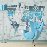 豪门大型壁画3D立体电视背景影视墙无缝纸壁纸蓝色地中海世界地图