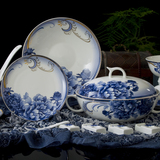 古典中国风 景德镇青花瓷60头描金骨瓷餐具碗盘套装 宫廷牡丹