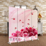 特价屏风隔断玄关时尚客厅美容院养生家居布艺折屏粉玫瑰4扇印花
