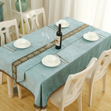 北欧风格蓝色长桌布餐桌布艺纯色西餐厅长方形学习桌巾台布书桌布
