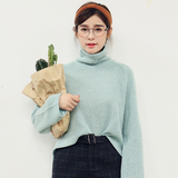 2015秋冬新款韩版洋气柔软舒适宽松套头毛衣女高领前短后长针织衫