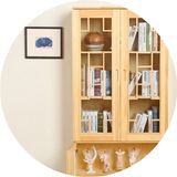 实木书柜书架组合玻璃门松木儿童书架两门学生书柜储物柜带门定制