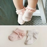 出口韩国外贸原单女儿童精梳棉弹力袜宝宝蕾丝边公主袜婴幼儿袜子