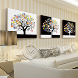 黑白现代装饰画沙发背景墙壁画挂画无框画 客厅三联画发财树