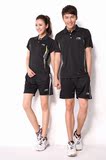 2015年夏款李宁羽毛球服乒乓球服男装女装套装上装 团购印字 黑色