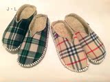 冬季时尚手缝手工男女格子棉布棉拖鞋舒适柔软个性保暖