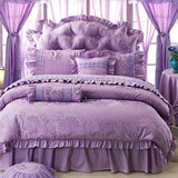 韩式蕾丝床裙结婚床上用品四件套纯棉婚庆床品六七八件套紫色大红