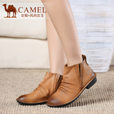 Camel骆驼女鞋 简约舒适 2015新款圆头松紧带水染擦色牛皮女短靴