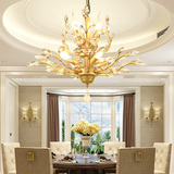美式蜡烛水晶吊灯卧室客厅灯铁艺欧式创意树枝灯创意餐厅灯具金色