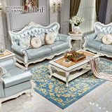 上止正家具 客厅法式全实木雕花欧式真皮沙发123组合头层牛皮沙发