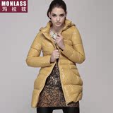 MONLASS正品冬季羽绒服女中长款纯色修身白鹅绒棉衣外套特价