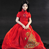 叶罗丽中式芭比娃娃衣服婚纱拖尾新娘旗袍连衣裙公主夜萝莉60厘米
