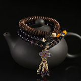 紫水晶混搭椰壳多层手链鎏金中国结宝色金珠吊坠佛珠手串