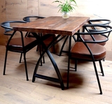 美式法式乡村LOFT风 实木长餐桌长凳铁艺饭桌工作台做旧办公桌椅