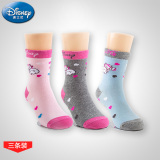 迪士尼 秋冬 女童玛丽猫 纯棉常规袜卡通印花袜子 3条装
