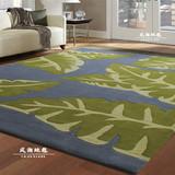 简约树叶绿色夏季清爽羊毛地毯 客厅茶几沙发地毯 卧室床边地毯