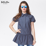 BELLVILLES/贝拉维拉春季新品女装时尚简约中长款衬衫BCN33245