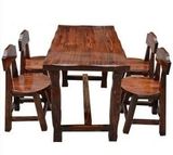 实木碳化长方形桌加厚桌圆椅方椅农家乐松木桌椅组合 实木餐桌椅