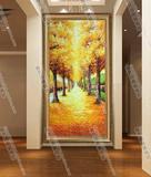 特价手绘风景油画竖幅发财树黄金大道有框画挂欧式玄关过道挂画