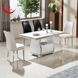 不锈钢歺桌小户型餐桌椅组合4人坐6座长方形家用大理石饭桌白色