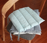 日式MUJI风格简约条纹棉麻榻榻米坐垫椅垫薄款防滑系带便携办公室