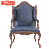 欧式实木单人沙发椅 美式新古典高背椅法式雕花老虎椅 奢华别墅椅
