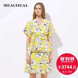 MEACHEAL米茜尔 优雅黄色白花连衣裙 2016商场同款 付款5天发货