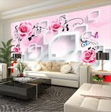 欧式3D立体墙纸粉红玫瑰花卉大型壁画卧室客厅酒店电视背景墙壁纸