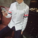 青少年长袖衬衫男韩版修身男士加绒加厚衬衣冬季学生纯色打底衫潮