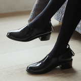 韩国女鞋正品代购16春欧美风亮面松紧带拼接中跟深口单鞋YL0014