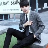 2016新款韩版男装男士上衣休闲外套青春流行长袖中长款修身青西服