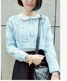 新款女装韩版时尚超短款套头淑女镂空针织衫 气质长袖毛衣短外套