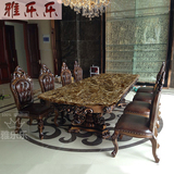 欧式天然大理石餐桌椅10 14人实木长方形伸缩餐桌别墅黑白2.5 3米