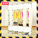 韩式进口简易布艺衣柜实木纹组合树脂单人衣橱组装塑料折叠挂衣柜