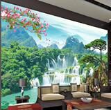 客厅德天瀑布 大型山水背景壁画 迎客松沙发电视背景无缝壁纸墙纸