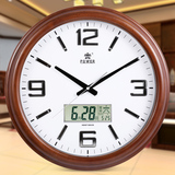 霸王实木挂钟古典钟面液晶显示18英寸大号万年历客厅挂表日历挂钟