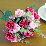 14头欧式珠光蔷薇把花 单束花艺桌摆装饰花假花装饰花简欧单支花