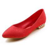 新款婚鞋红色平跟鞋结婚红鞋尖头新娘鞋新款秀禾旗袍单鞋