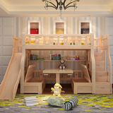 多功能儿童高低双层床带滑梯全实木两层床1.2米1.5米上下床带书桌