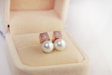 2015年新款方块珍珠 14K玫瑰金彩金 钛钢耳环耳钉首饰 礼物防过敏