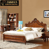 美式主卧实木床1.5米复古床雕花欧式双人床1.8米深色家居卧室家具