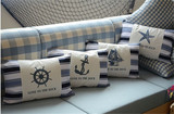 地中海风情格棉麻长方形沙发床上抱枕头靠枕靠垫粗条纹可拆洗包邮
