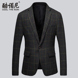 格子西服男  2015秋季新款韩版修身商务休闲羊毛呢男士小西装外套