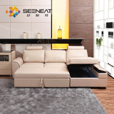 舒耐特真皮多功能储物沙发小户型客厅可折叠抽拉式转角储物沙发床