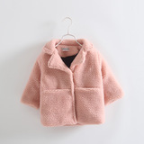 2015冬季新款 韩版女童羊羔绒皮毛一体女宝宝大衣 中长款加绒外套